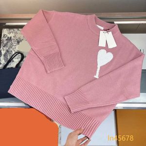 Amis Paris Marca de Luxo Unissex Rodada Malhas Moletons Amante A-Line Pequeno Designer Vermelho Amis Suéter Feminino Moda Coreana Um Coração Padrão Pescoço Amis Mulheres 2024
