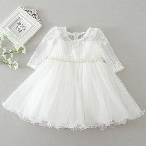 Baby Girl Dress Chrzest Białe koronkowe niemowlęta przyjęcie urodzin