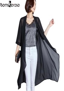 Longo preto chiffon cardigan blusa de verão feminino quimono cardigan plus size quimono blusa longa feminino quimonos mujer xxxl y2008282391310