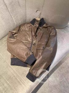 Designer Mens Jackets Brunello Cuccinelli Brown Sticked Rib Splicing Sheepskin Jackor