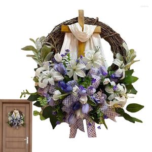 Dekorativa blommor Easter Cross Door Wreath Front Tulip Rustic Spring Ornament för hemmakontorets fest