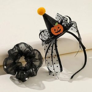 Hair Clips Bandada da cabeça Halloween Pumpkin Tulle Tie Mini Cone Hat Hat Glitter Hoop Dropship
