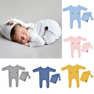 Rompers Newborn Romper Set Footed Knitted Add Sleepy Hat 2Pcs/Set Cute Baby Pography Prop M2997 Drop Delivery Kids Maternity Clothin Dhshu