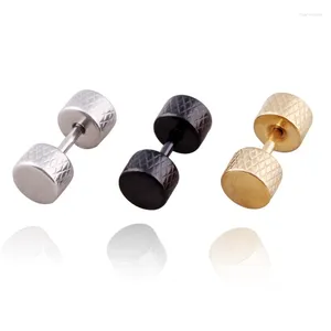 Stud Earrings Fashion Punk Screw Barbell Ear Studs Color Gold Black Stainless Steel Dumbbell Jewelry For Men Women