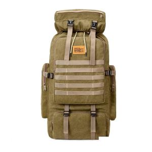 Laptop Cases Backpack Outdoor 80L Backpacktactical Military Cam Hiking Men Canvas Travel Climbing Bag Rope Sling Large Rucksack Drop D Otxc8