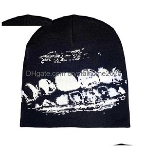 Beanie/skl kapaklar moda gotik desen örme sıcak şapka kadınlar beanie kpop peri grunge beanies erkekler kış harajuku casual y2k uni cap dhvgj