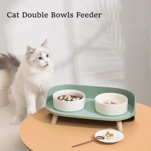 Supplies Cat Double Bowls Feeder Raised Cat Dish Elevated Puppy Feeder Adjustable Cats Water Bowl Cervical Spine Protection Pet Products