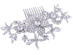 Hair Clips Silvery Tone Crystal Rhinestone Encrusted Flowers Garden Floral Bridal Comb Jewelry Accessories