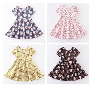 Girlymax Летняя одежда для маленьких девочек Детская одежда из молочного шелка Платье длиной до колена Софтбол Бейсбольный сезон Детская одежда с короткими рукавами 21149704