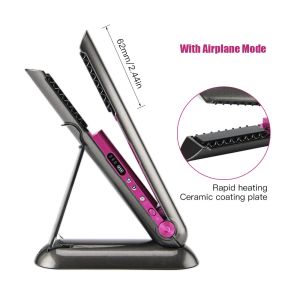 Irons 2 in 1 Flat Iron Mini Wireless Hair Straightener 4800mah with USB Charging Base Portable Cordless Curler Dry and Wet Uses