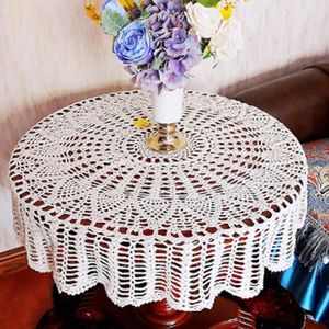 Toalha de mesa 1 peça, estilo vintage, toalha de mesa de crochê manual, branca, redonda, floral, capa de renda, suprimentos domésticos, decoração de casa