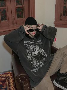 Sweatshirts Houzhou Grunge Vintage Gray Women Hoodies Y2K جمالية Harajuku Streetwear Sweetshirt Emil