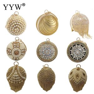 YYW Ladies Sparkly Rhinestone Round Evening Clutch Bag Elegant Handbags Wedding Bridal Party Purse Crystal Gold 240223