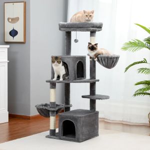 Scratchers Cat Tree Plush Cat Tower Multilevel Cat Playhouse med Sisal Scratching Posts Pacious Hammyta och stort bo