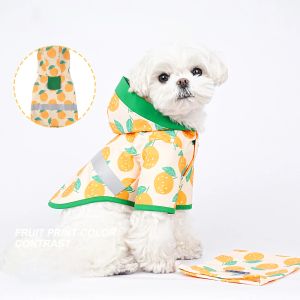 Capas de chuva para animais de estimação, capa de chuva com capuz reflexiva, cachorro pequeno, roupas para cães de estimação, à prova d'água, estampa de frutas, jaqueta, suprimentos para animais de estimação