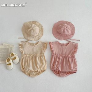 Kleidungssets Sommer Kleinkind Baby Mädchen 2-teiliges Set: Flatterärmel-Body mit Sonnenhut im einfarbigen Dreiecks-Kletteranzug für Kleinkinder von 0 bis 24 Monaten
