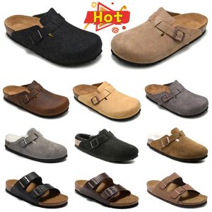 Kvinnliga män designer clogs sandaler tofflor muls kork platt mode mocka sommar läder slid tofflor