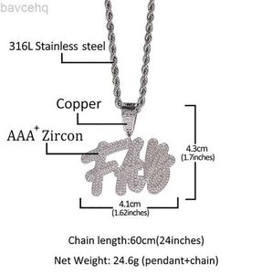 Pendant Necklaces Custom Name A- Z Double layer Stones Cursive Letters Pendant Necklace For Men Women Gifts Cubic Zirconia Necklace Hip Hop Jewelry 240302