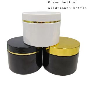 Bottles 10pcs/lot 250/300/500ml Plastic Cosmetic Cream Jar With Electroplating lid Plastic Pot Storage jar PET Container Empty Food Cans