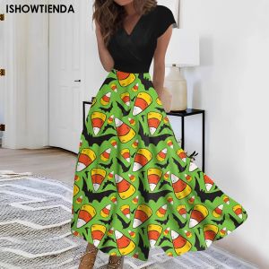 Dress Women Vintage Shortsleeve Christmas 1950s 60s Housewife Evening Party Prom Dress Halloween Costumes Halloween Printed Dress