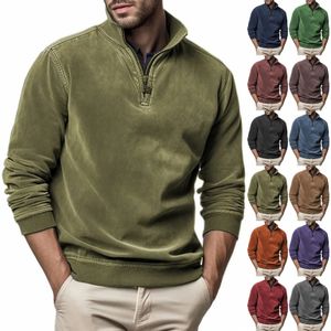 Mens Sweatshirt Çeyrek Zip Kargo Kepçe Stant Yaka Kaz Sweater Egzersiz Spor Sporları Çalışan Beyzbol Anne Sevap Gömlekleri 240228