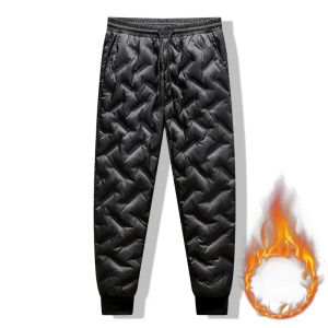 Pants Mens Down Padded Pants High Waist Men's Winter Business Pants Warm White Down Padded Trousers Male Black Joggers