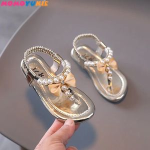 Summer Girls Shoes Bead Flats Fling Princess Baby Dance Kids Sandals Children Wedding Pink 240226