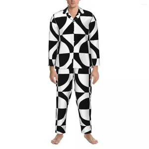 Pijamas masculinos pijamas masculino dois tons casa nightwear preto branco 60s estilo peça casual pijama conjuntos de manga longa kawaii terno de grandes dimensões