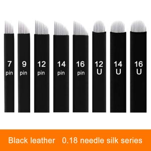 Nadeln 100 stücke Tattoo Nadeln Microblading 0,18mm Gebogene Klinge 7pin21pin 12U21U Form Schwarz Permanent Make-Up Augenbrauen Lip Manuelle stift