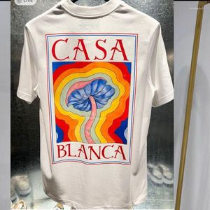 Herren-T-Shirt, Designer-T-Shirts, Regenbogen-Pilz-Buchstabendruck, kurzärmelig, Baumwolle, lockeres Herren- und Damen-Shirt, Casablancs-Shirt aus Baumwolle