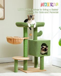 Scratchers Cactus Cat Tree Cute Cat Tower with Padded Top Perch Comfy Hammock Private Condo Fully Scratching Post and Dangling Bell Ball