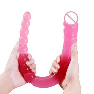 Çift Kafa Gerçekçi Yapay penis Uzun Anal Oyun Kadınlar Erkekler Çift Ended Dildo Esnek Yetişkin Seks Oyuncak Lezbiyen 240226