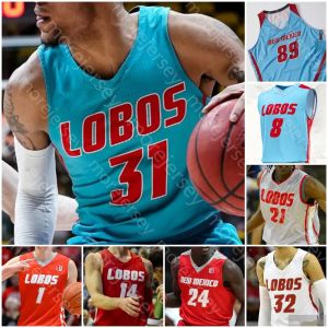 Personalizado Novo México Lobos Basquete Jersey NCAA College JaQuan Lyle Bragg Jr. Maluach Jackson Caldwell McGee Snell Granger Manigault Martin