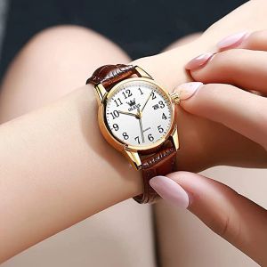 Dresses Olevs Classic Quartz Watch for Women Brown Leather Strap Watch with Date Feature Digital Dial Waterproof Ladies Dress Wristwatch