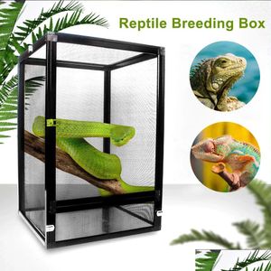 Reptilförsörjning Terrarier Reptilavel Box Aluminiumlegering Matningsbehållare för Spider Lizard Frog Cricket Turtle Separat öppen DHVIG