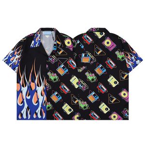 Kurzarm-Hawaiihemd für Herren, modisch, florales Button-Down-Bowling, lässige Buchstabenhemden, Herren-Sommerhemd, M-3X