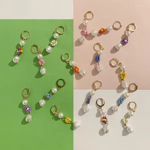 Orecchini pendenti 2 paia Bohemian 2024 Candy Color Fiore Perle Perline Goccia Regalo gioielli estivi Pietra naturale