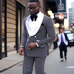 Mäns kostymer Dots Style African For Men Double Breasted Shawl Lapel Jacket 2 PCS Slim Fit Wedding Tuxedo Man Fashion Pants 2024