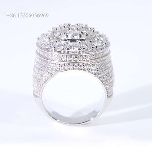 Ювелирные изделия в стиле хип-хоп, кольцо с круглым бриллиантом огранки VVS, позолоченное кольцо из стерлингового серебра с муассанитом для мужчин