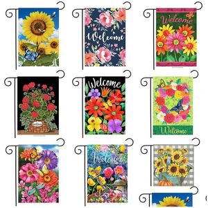 Banner Flaggen Frühling Sommer Tiere Sonnenblumen Garten Flagge Doppelseitige Willkommen Dekoration Innenhof Hof Leinen Material P259 Drop Deliv Dh2Ja