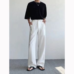 Black White Suit Men Fashion Social Dress Korean Loose Straight Wide Leg Pants Mens Office Formal Trousers