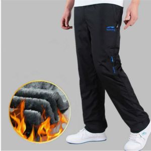 Sweatpants Men Fleece Thick Pants Outside Winter Velvet Warm Thermal Mens Wool Sweatpants Heavyweight Zipper Trousers male joggers 4XL 5XL