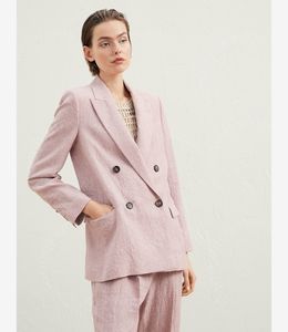 Designer Womens Blazers Brunello Cuccinelli långärmad linne dubbelbröst rosa fritidsdräkt