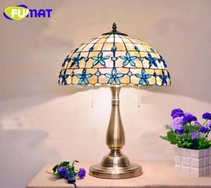 FUMAT 121416 인치 릴락 쉘 테이블 램프 지중해 블루 비드 장식 데스크 램프 유럽 침실 테이블 램프 5414257
