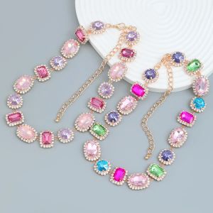 exaggerates European and American necklaces with full diamond necklaces, women's geometric glass diamond banquet accessories