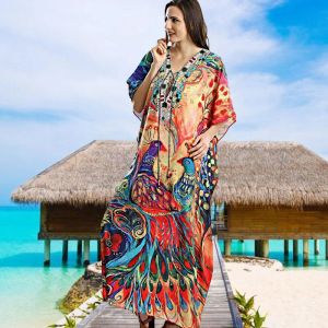 Dresses Quickdrying Summer Beach Maxi Dress Chiffon Tunic Women Plus Size Beachwear Swimsuit Cover Up