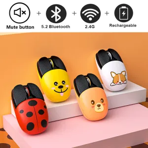 Mouse 3.0 + 5.2 Mouse senza fili Bluetooth Ricaricabile Mini USB ottico Mause Mouse silenzioso a doppia modalità 3D Cartoon per PC portatile Computer Kid