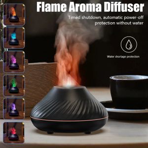 Apparater Flame Arom Diffuser Air Firidifier Home Ultrasonic Mist Maker Fogger Essential Oil Difusor med LED Color Flame Lamp Purifier