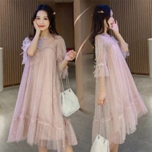 Dresses New 2023 Summer cotton Maternity Dress Sequin Fairy pregnancy Dresses Casual Half Sleeve Loose Pregnant Women dress zomer jurk