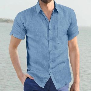 Camisas casuais masculinas de manga curta camisa masculina sólida lapela botão cardigan solto blusa de verão respirável fino topo ropa hombre